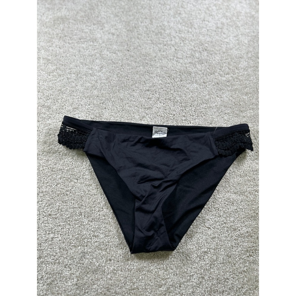 Missimo Swimwear Women's Black L Bikini Bottom with Crochet Trim‎